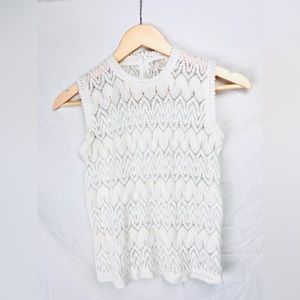 True vintage cream white mock neck lace sleeveless top